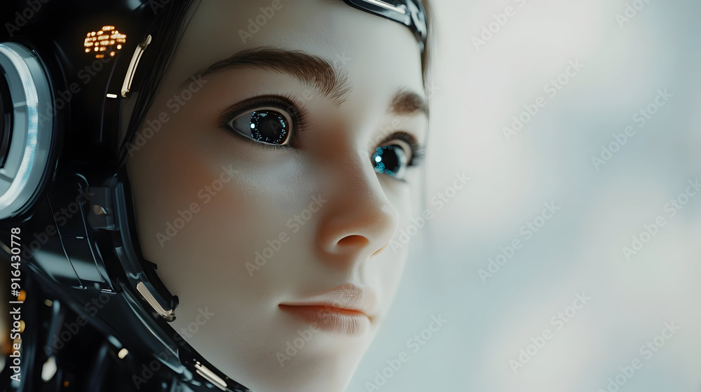 Humanoid robot face close-up futuristic modern tech chatbot assistance auto conversation Humanoid robot face close-up futuristic modern tech chatbot assistance auto conversation