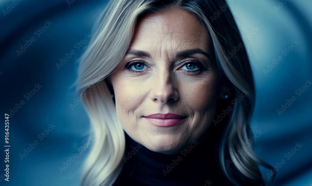 Portrait video of a Swedish woman in her 40s against an abstract background