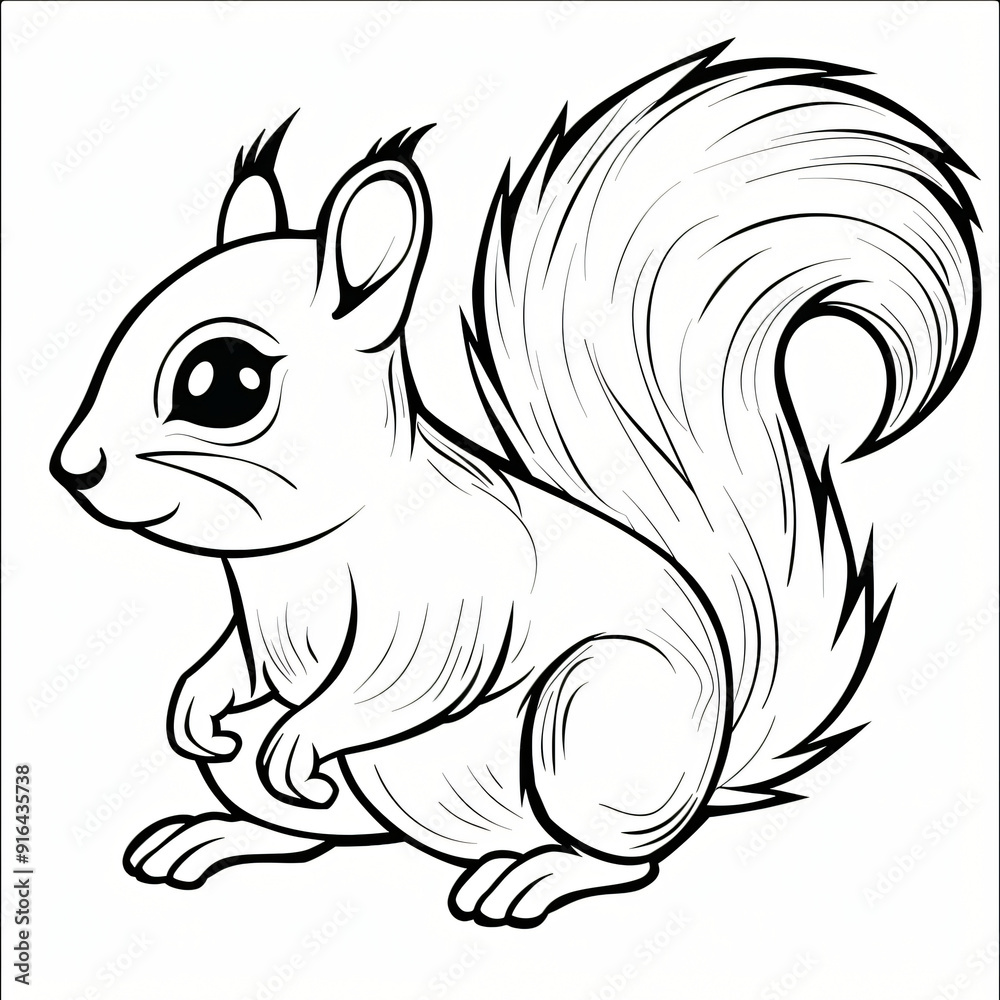 Cartoon of a Squirrel children coloring book page 