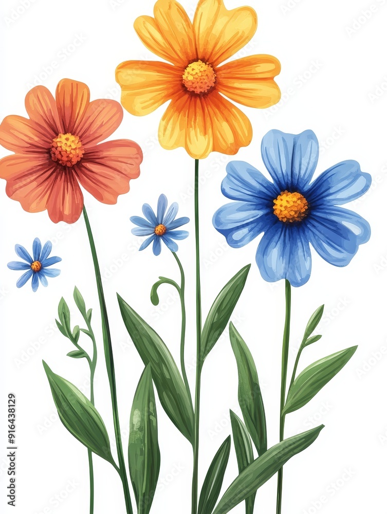 Vibrant Wildflowers with Green Foliage