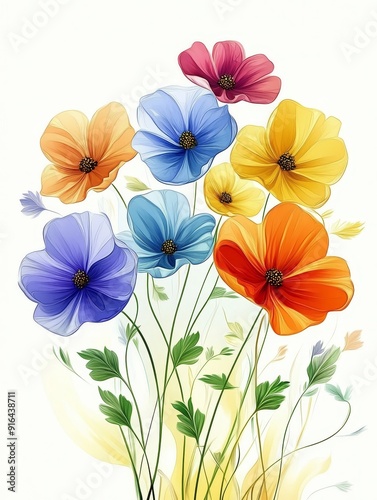 Wallpaper Mural Vibrant Floral Bouquet on a White Background Torontodigital.ca