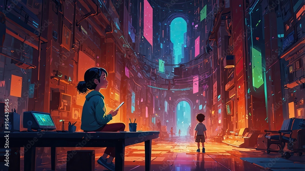 anime techno background generate ai anime techno background generate ai