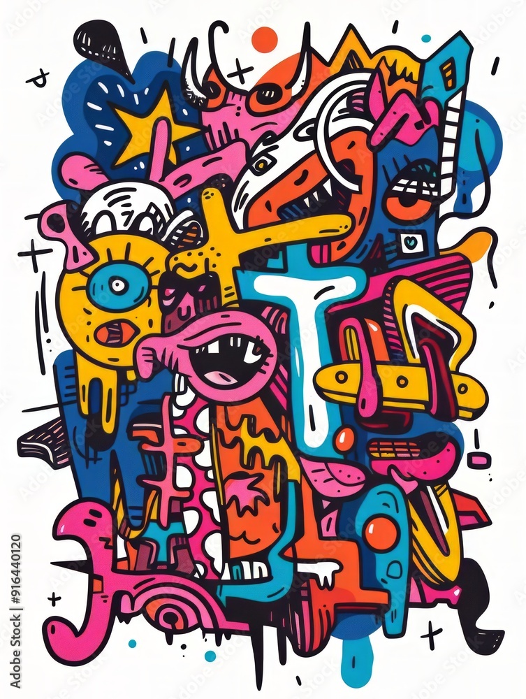Doodle Art Illustration for Merchandise Clothing, Fashion Textile, Sport Apparel and Clothes Design Printing, Street Art Graffiti Pattern, Colorful Streetwear Design Bundle. Doodle Art Illustration for Merchandise Clothing, Fashion Textile, Sport Apparel and Clothes Design Printing, Street Art Graffiti Pattern, Colorful Streetwear Design Bundle.