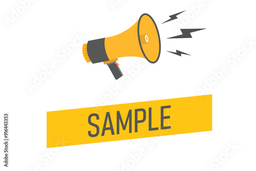 sample button, banner, label, template for website. sample text with colorful megaphone icon
