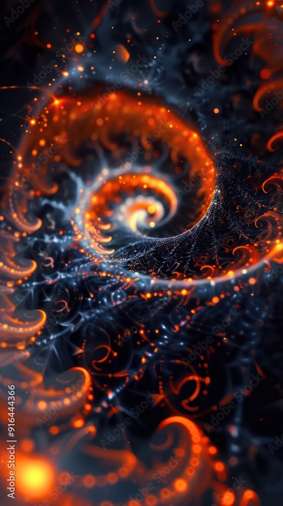 3D abstract background adorned with swirling particle effects in fiery orange and deep indigo, pulsating with an energetic intensity that ignites the imagination and invites exploration.
