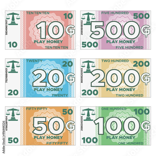 A set of play money. Isolated on white background. Vector illustration.