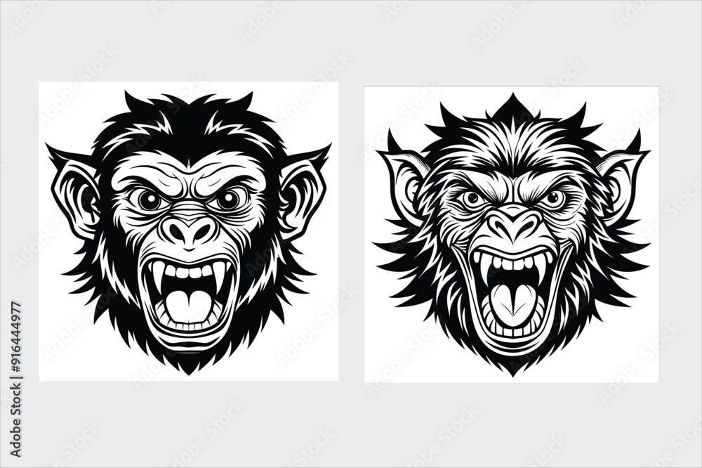 Angry monkey face vector illustration. Angry monkey face vector illustration.