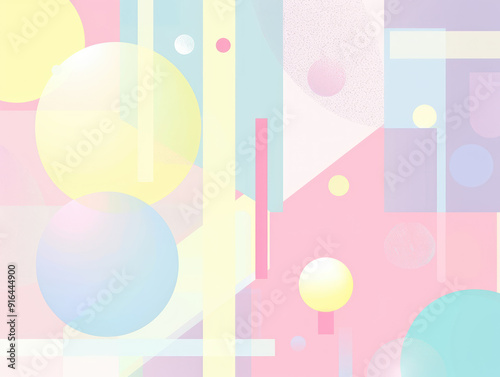 A digitally created abstract artwork featuring pastel-toned circles, squares, and rectangles, creating a visually appealing and modern design.