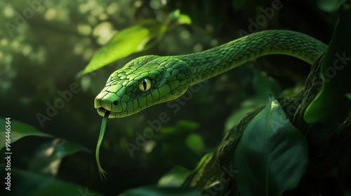 Green vine snake ready to attack .9