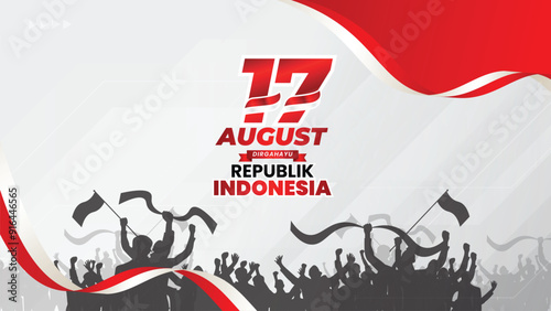 Happy Independence Day Indonesia Greeting Card With Red White Ribbon Flag Border. Design Template Can Use For Background, Banner, Poster, Flyer, Social Media Feed, and 17 Agustus Celebration