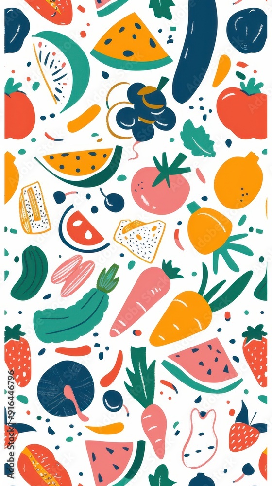 A vibrant assortment of fruits and vegetables artistically placed, showcasing colorful designs and playful shapes A vibrant assortment of fruits and vegetables artistically placed, showcasing colorful designs and playful shapes