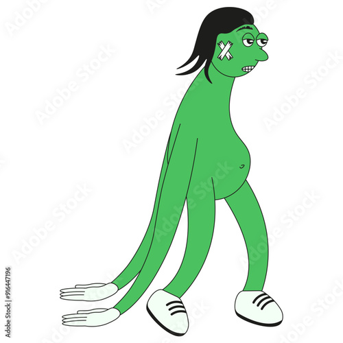Mood Zombie character isolated transparent. Flat style Zombi walking dead. Vector illustration can used Halloween card poster design template. EPS 10