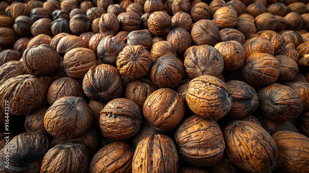 Close-up of a pile of walnuts Close-up of a pile of walnuts