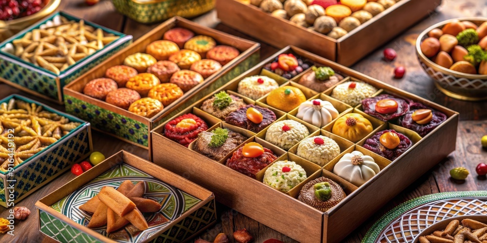 Arabic sweet gift boxes for Eid celebration, Eid, Islamic, festival, holiday, traditional, sweets, dessert, culture, celebration Arabic sweet gift boxes for Eid celebration, Eid, Islamic, festival, holiday, traditional, sweets, dessert, culture, celebration