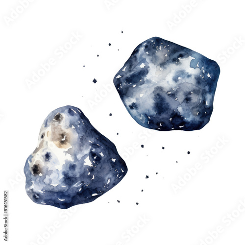 Two watercolor-style stones with unique textures and colors, perfect for artistic projects and nature illustrations in isolated on transparent or white background photo