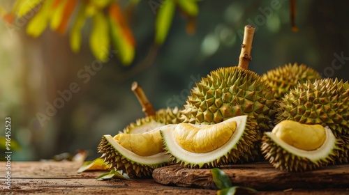 A close-up of durian flesh being scooped out with a spoon