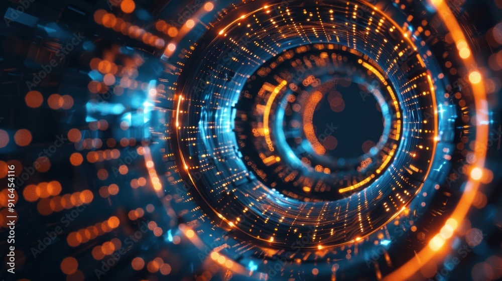 Abstract Digital Tunnel with Glowing Lights