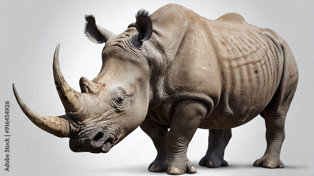 Fototapeta premium A Rhinoceros or Rhino is standing isolated on white background
