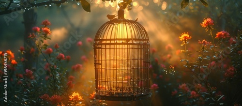 Golden Cage in a Misty Garden