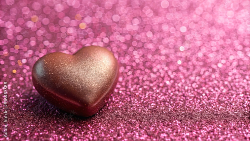 Fototapeta premium Heart shaped chocolate on pink glitter background, perfect for Valentine's Day celebration , love, romantic, sweet