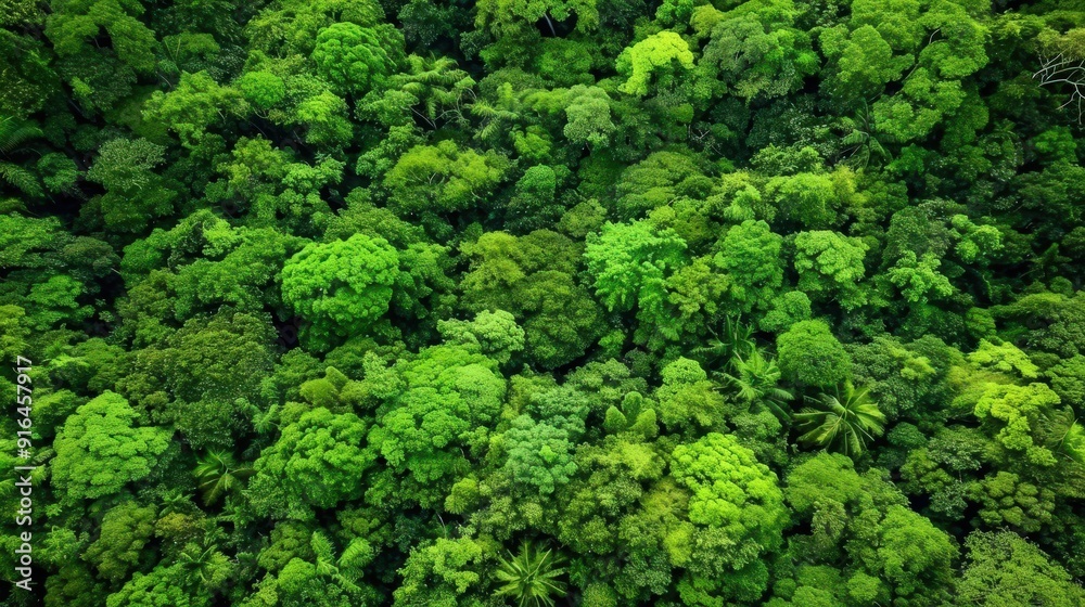 An aerial shot of a lush rainforest, with a dense canopy of trees forming a green blanket over the landscape. The sheer abundance of vegetation creates a sense of richness and vitality An aerial shot of a lush rainforest, with a dense canopy of trees forming a green blanket over the landscape. The sheer abundance of vegetation creates a sense of richness and vitality