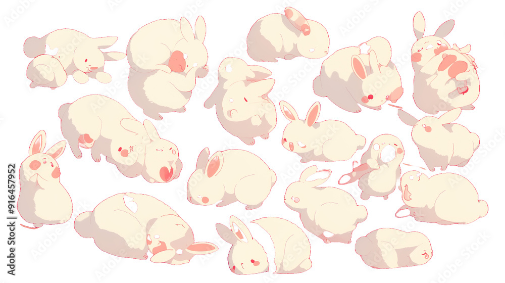 Obraz premium 「【高品質】可愛すぎる白ウサギのイラストセット - あらゆるデザインに最適な透明背景付き