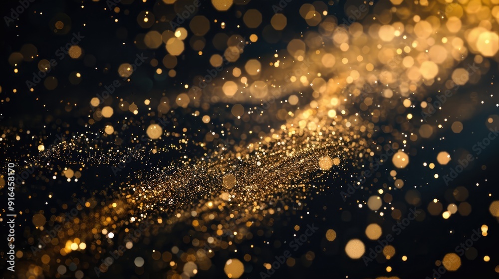 Shimmering Gold Particles on Black Background, Luxurious Sparkle Effect Shimmering Gold Particles on Black Background, Luxurious Sparkle Effect