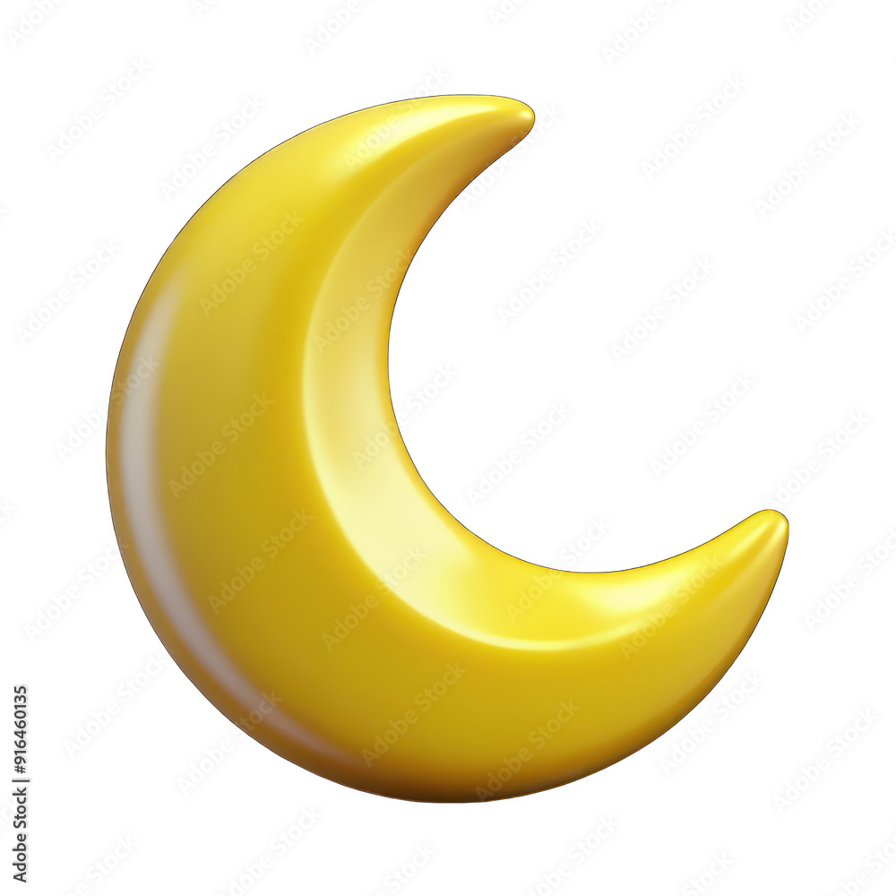 Yellow crescent moon 3d isolated on transparent background Yellow crescent moon 3d isolated on transparent background