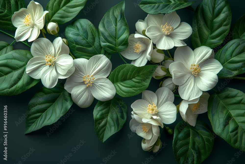 A sophisticated black background wallpaper adorned with a bunch of leaves and flowers, providing elegant copy space A sophisticated black background wallpaper adorned with a bunch of leaves and flowers, providing elegant copy space