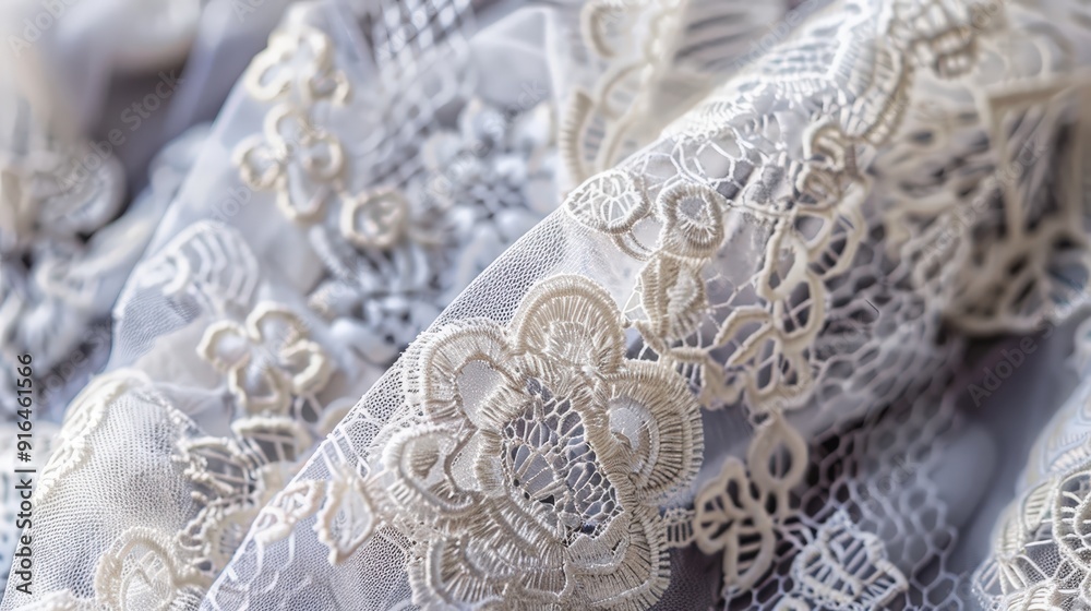 Obraz premium An intricate texture of lace, with delicate patterns and fine details. The elegant and feminine appearance adds a touch of sophistication and grace, perfect for romantic and vintage themes.