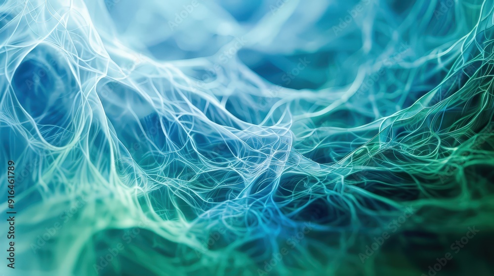 An intricate web of cool blues and greens forms a calming and serene abstract background. An intricate web of cool blues and greens forms a calming and serene abstract background.
