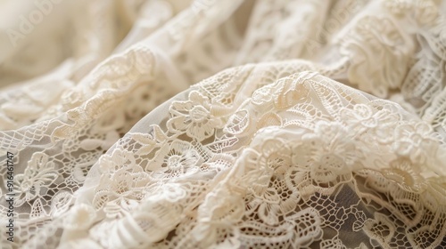 An intricate texture of lace, with delicate patterns and fine details. The elegant and feminine appearance adds a touch of sophistication and grace, perfect for romantic and vintage themes.