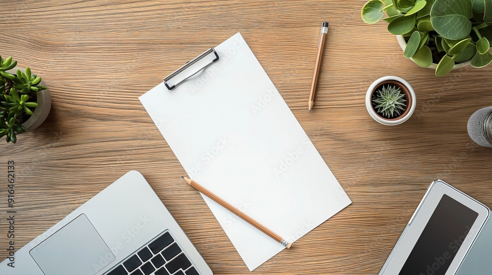 an empty blank white vertical resume paper document mockup template placed on a wooden office table an empty blank white vertical resume paper document mockup template placed on a wooden office table