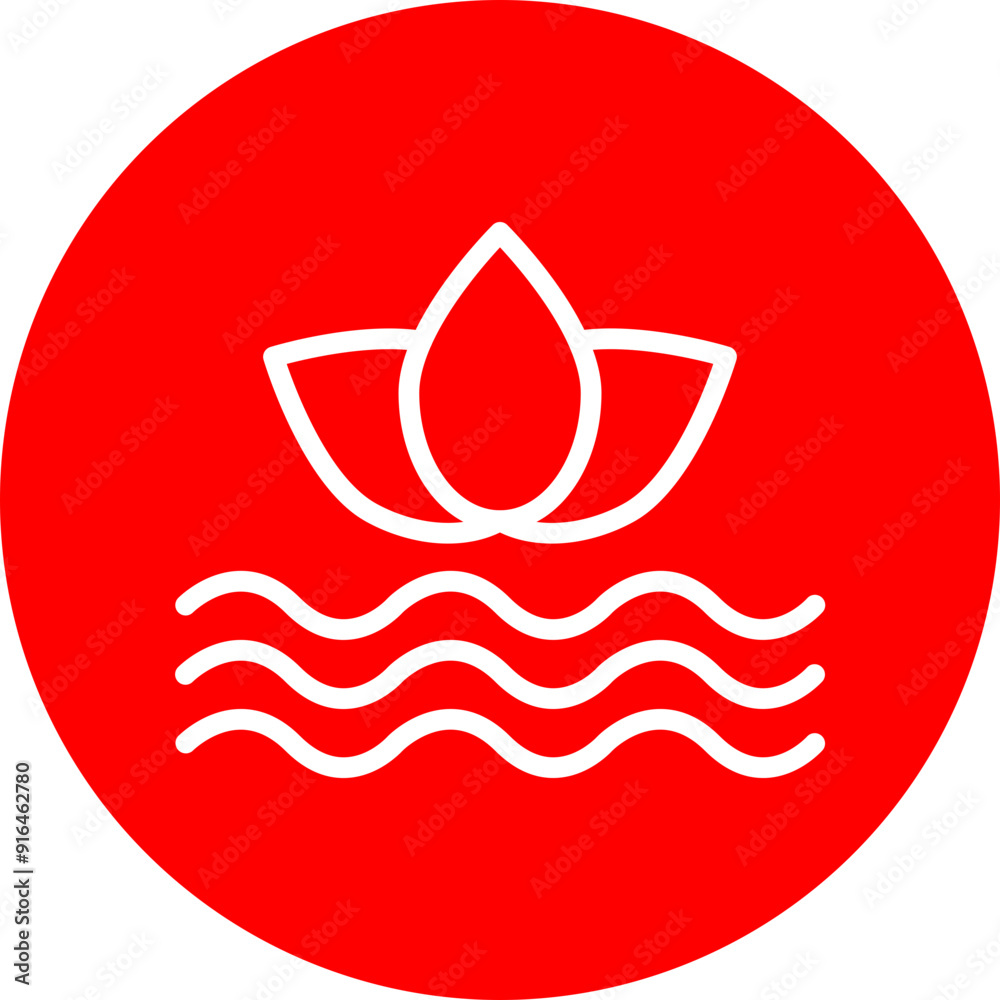 Water Lily Vector Line White Circle Red Water Lily Vector Line White Circle Red