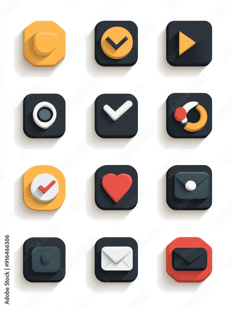 Set of Colorful App Icons with Long Shadows Set of Colorful App Icons with Long Shadows
