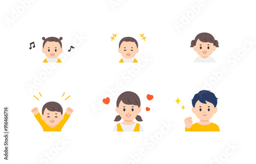 ポジティブな赤ちゃん･子どもの上半身セット【人物ベクターイラスト素材】