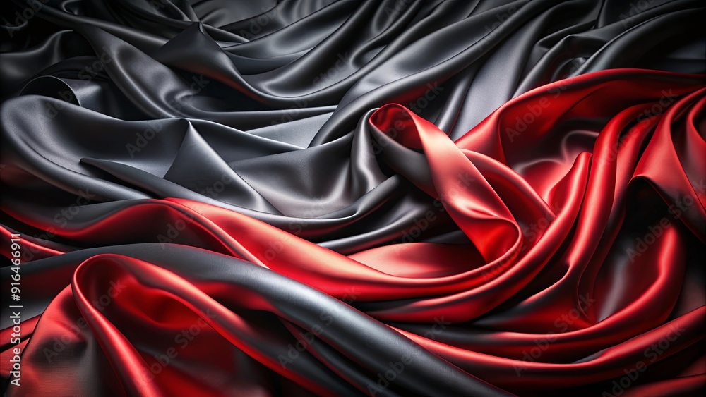 Obraz premium Luxurious black and red satin fabric with soft waves and abstract patterns , luxury, shiny, silk, cloth, background, texture