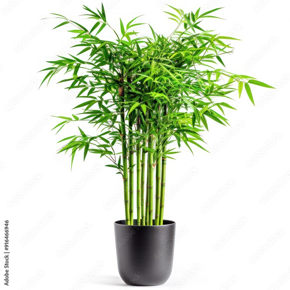 Green Lucky Bamboo Plant in Black Pot. Green Lucky Bamboo Plant in Black Pot.