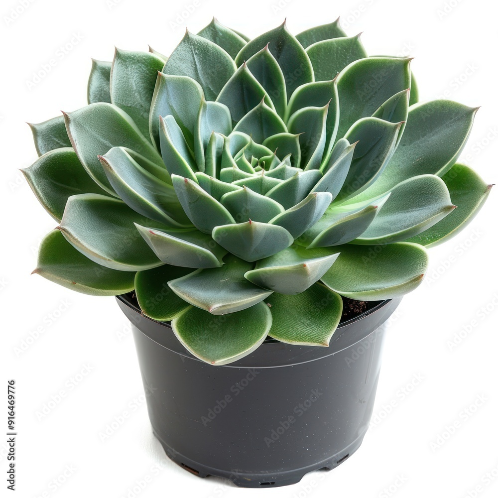 Green succulent plant in black pot isolated on white background. Green succulent plant in black pot isolated on white background.