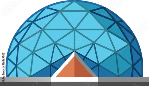 A dome-shaped building with a triangular entrance showcases contemporary geometric design.