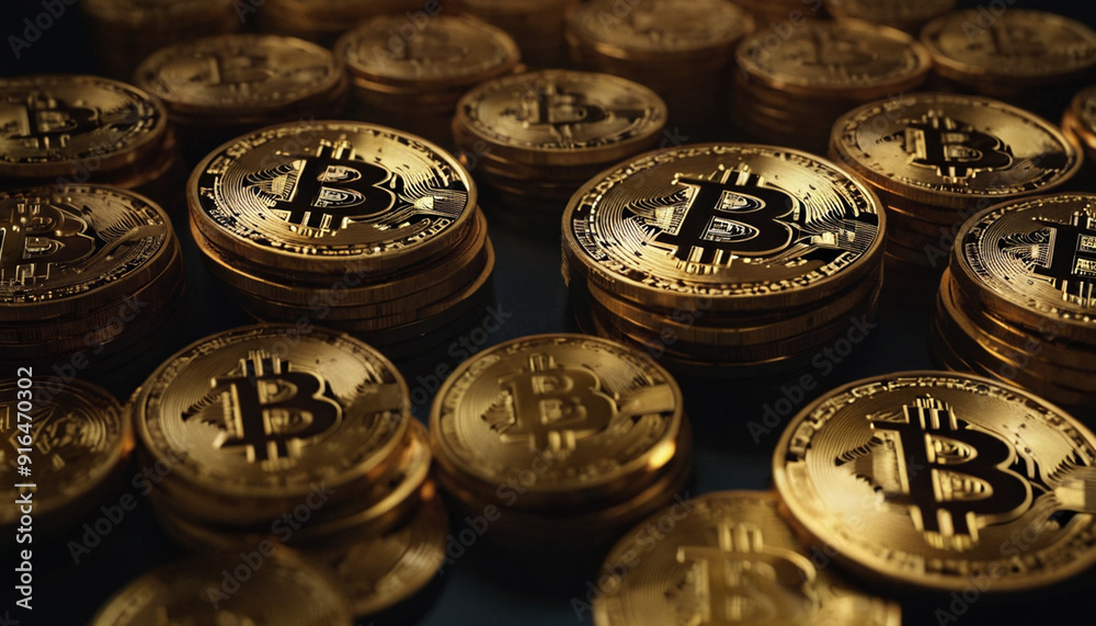 Closeup of golden bitcoin BTC cryptocurrency with dark black background. crypto coins 3d illustration.and bitcoin wallpaper9