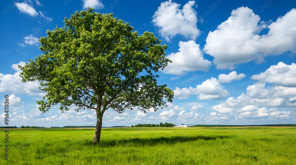 Sole Tree in Foreground of Serene Landscape with Distant Hospice, Symbolizing Calm and End-of-Life Solace Sole Tree in Foreground of Serene Landscape with Distant Hospice, Symbolizing Calm and End-of-Life Solace