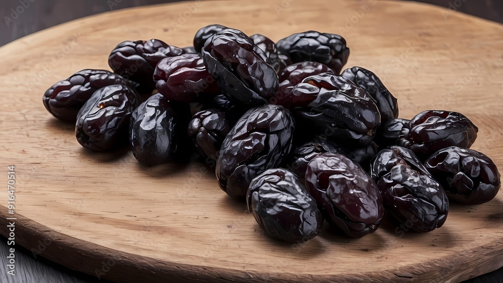 Close-up of dates on a wooden surface. Close-up of dates on a wooden surface.