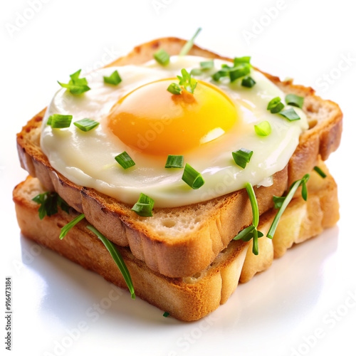 Toothsome Fried Egg Sandwich isolated on white background photo