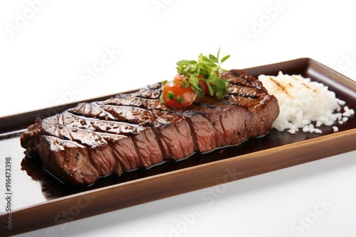 Swiftly Sizzlin' Steak , white background. photo