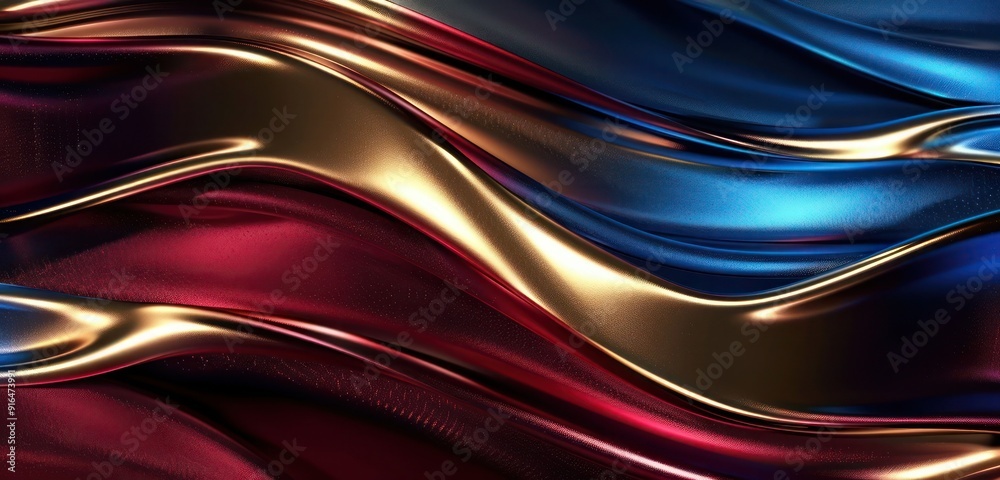 Abstract Background, shimmering metallic bronze accents merging into a gradient transition from rich ruby red to deep sapphire blue Abstract Background, shimmering metallic bronze accents merging into a gradient transition from rich ruby red to deep sapphire blue