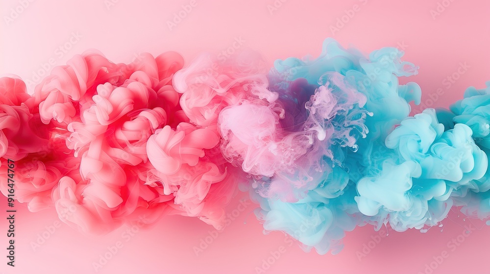 A pink and blue smoke cluster against a pink backdrop for text space A pink and blue smoke cluster against a pink backdrop for text space