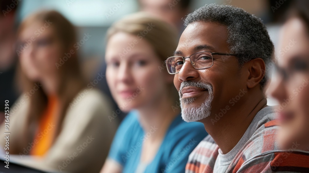 A group of adults in a continuing education class, engaged in learning new skills and knowledge, with a mix of ages and backgrounds, showcasing the lifelong pursuit of education and the opportunities A group of adults in a continuing education class, engaged in learning new skills and knowledge, with a mix of ages and backgrounds, showcasing the lifelong pursuit of education and the opportunities