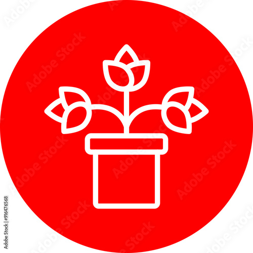 Cyclamen Vector Line White Circle Red