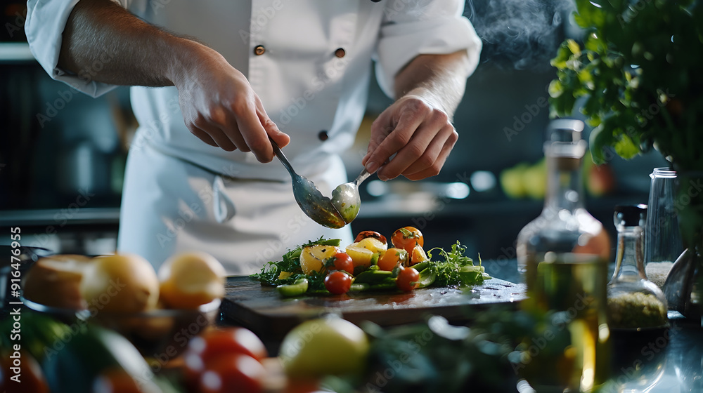 professional chef preparing a colorful dish in a modern kitchen with fresh ingredients professional chef preparing a colorful dish in a modern kitchen with fresh ingredients